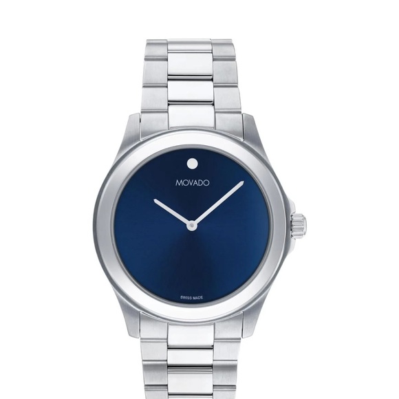 Movado Classic Silver Watch with Deep Blue Dial - Picture 2 of 6